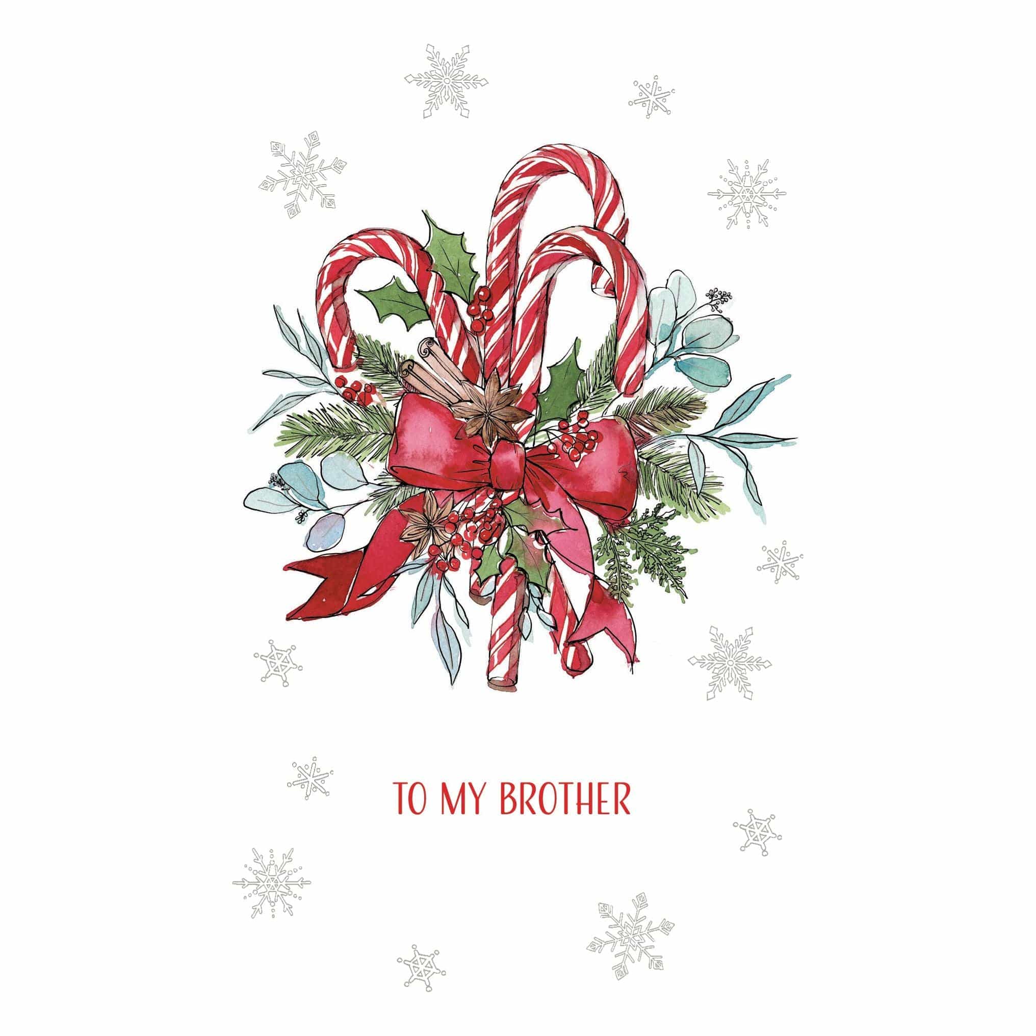 Pictura Christmas card featuring colorful candy canes, designed for brothers, with festive seasonal holiday imagery.